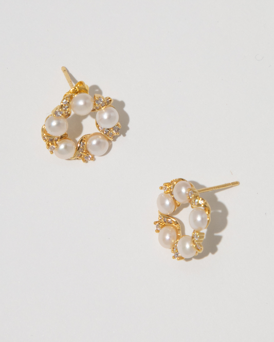 Crystal Pearl Round Stud Earrings