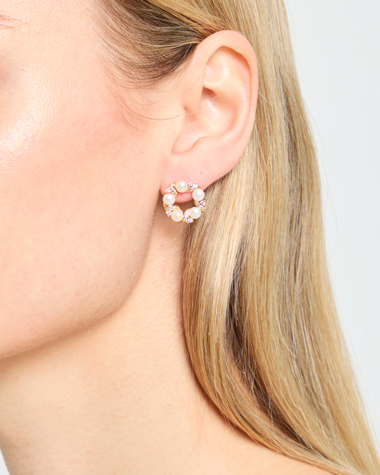Crystal Pearl Round Stud Earrings