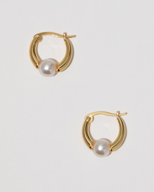Pearl Huggie Hoop Earrings