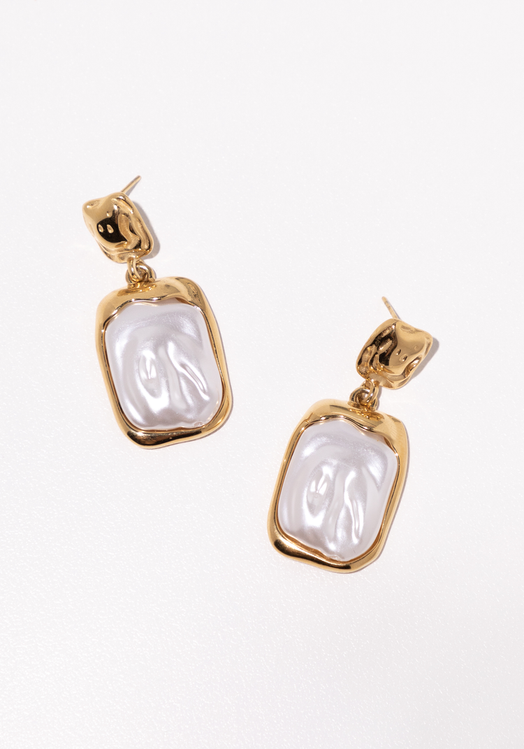 Rectangular Pearl Drop Earrings