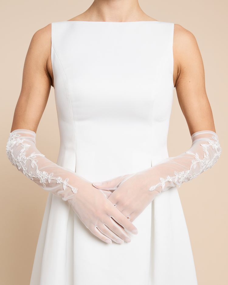 Lace Applique Long Bridal Gloves