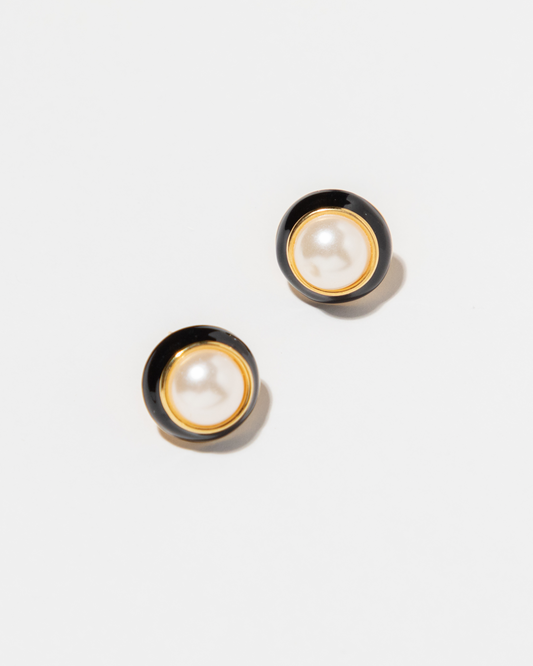 Round Pearl Enamel Stud Earrings