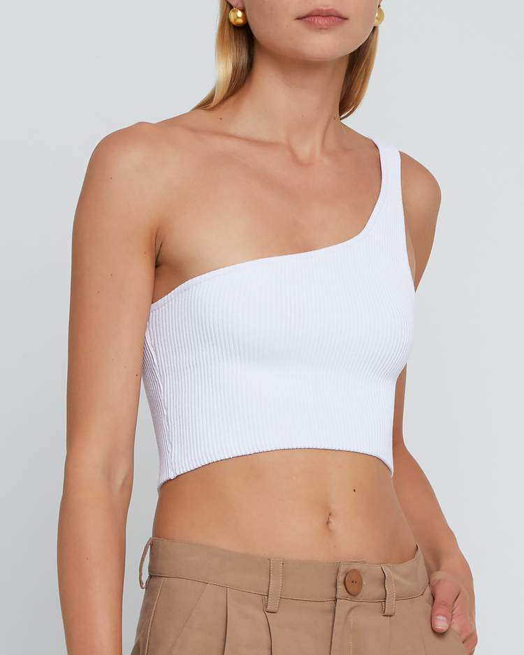 Sculpting Knit One-Shoulder Cropped Tank