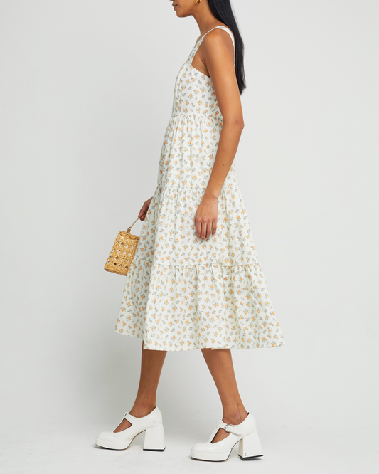 Third image of Billie Dress, a  midi dress, pockets, tiered skirt, square neckline, tank