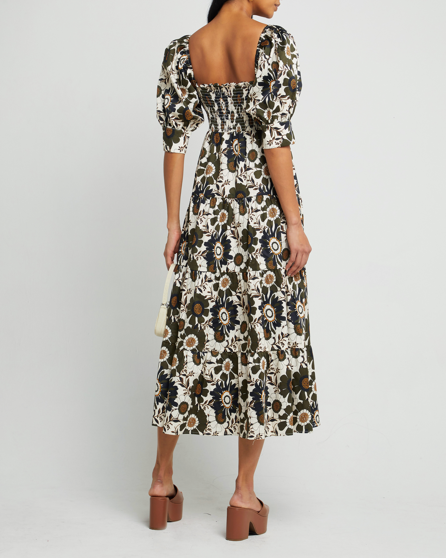 Fifth image of Sophia Dress, a floral midi dress, bold print, puff sleeves