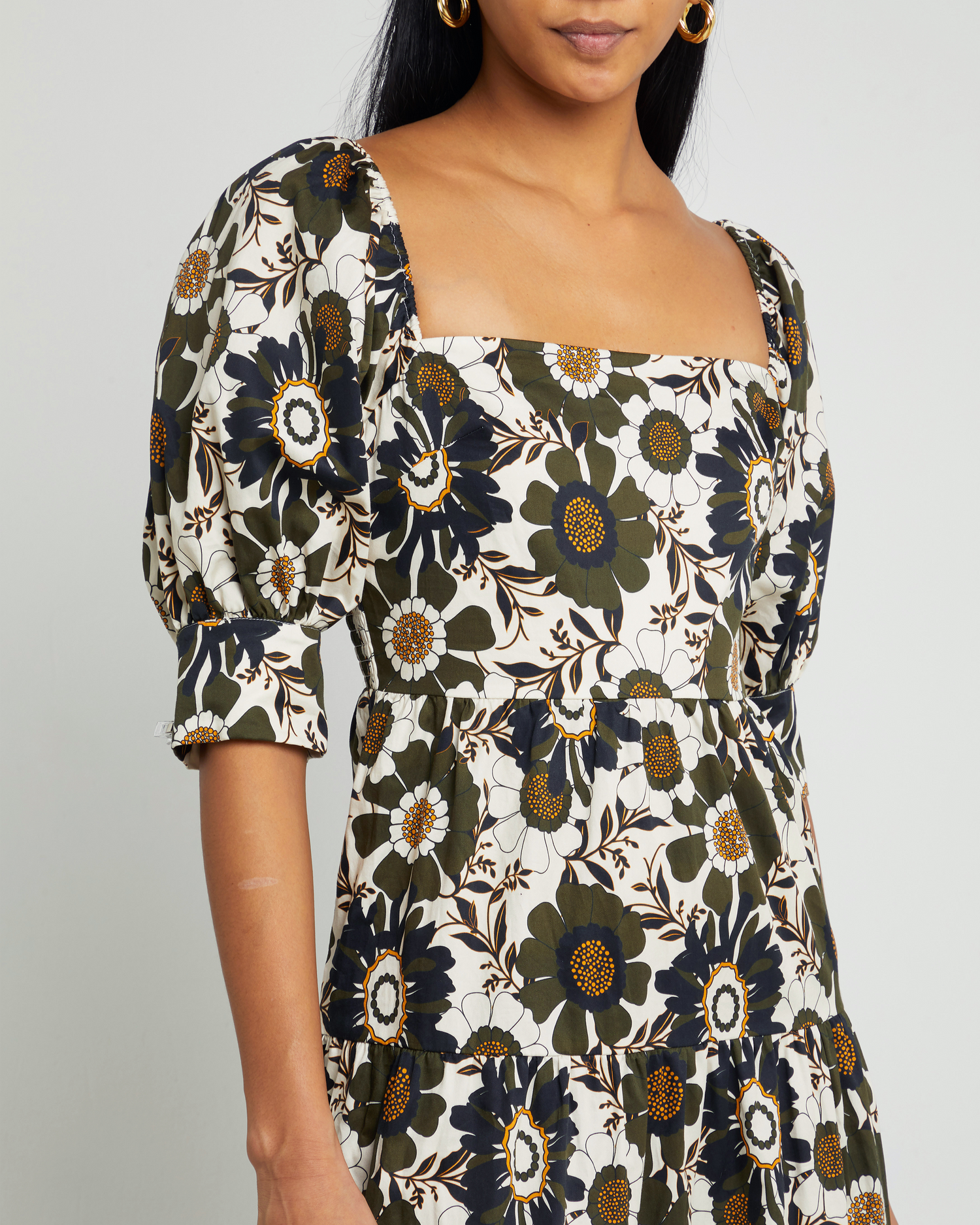 Sixth image of Sophia Dress, a floral midi dress, bold print, puff sleeves